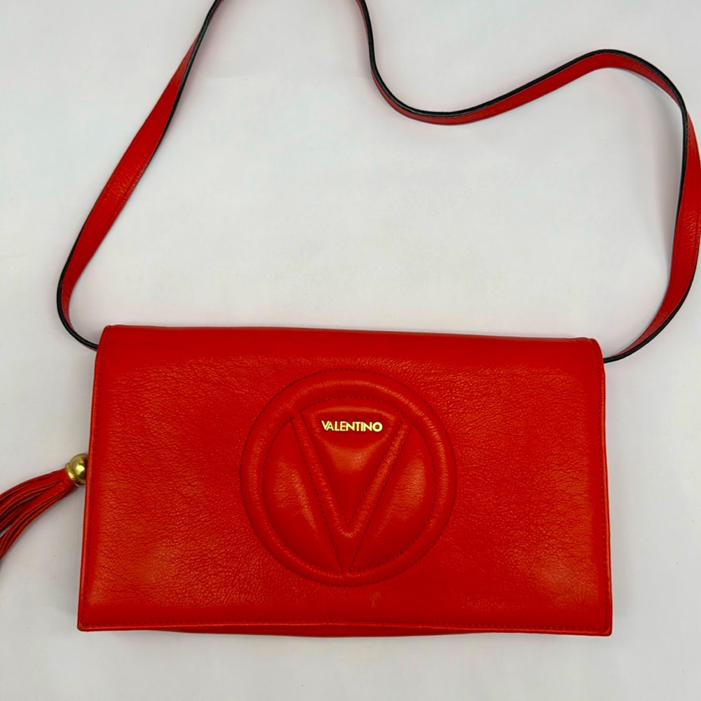 Valentino Red/Orange Leather Clutch / Shoulder bag